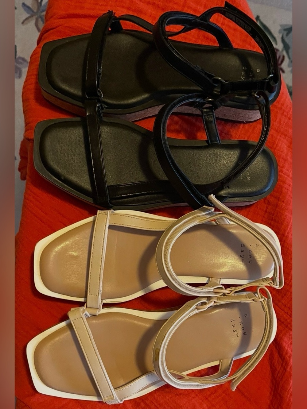 Strappy Square-Toe Sandals in Black and Beige - Newday 2 pair
